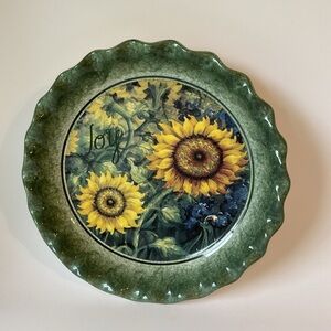 "Joy" Sunflower Pie Plate 10 1/4” Stoneware Carpentree 2008